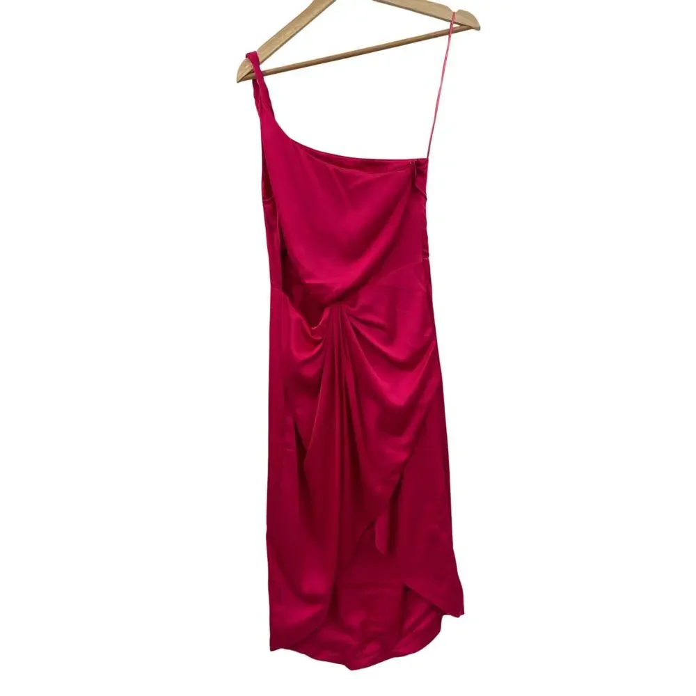AMUR hot pink Deena satin one shoulder mini dress